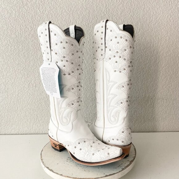 Lane CALYPSO Womens Cowboy Boots 9 White Western Cowgirl Mid Calf Pointed Toe - Picture 1 of 11